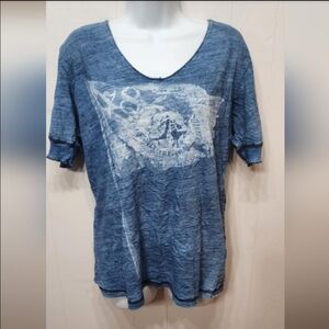 Blue Graphic Top Medium Flag Short Sleeve Casual Lightweight‎ Summer C272Z